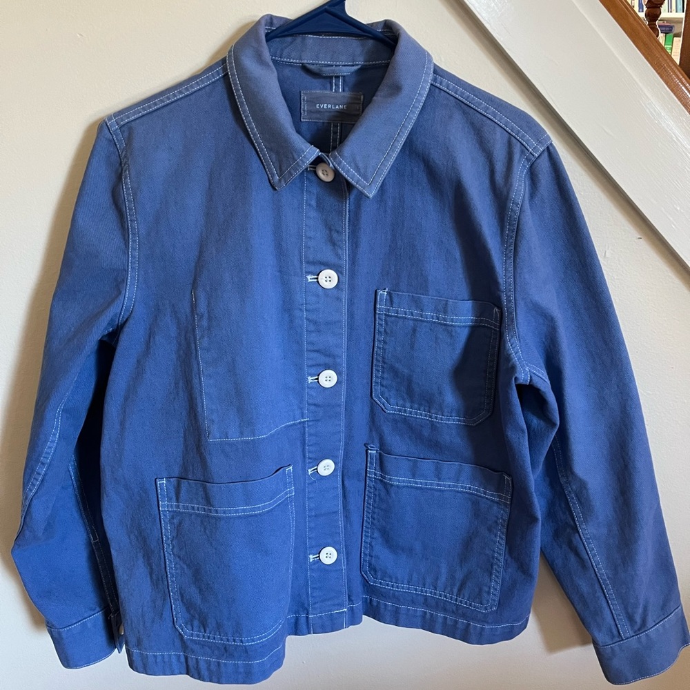 everlane cotton canvas chore coat size L blue